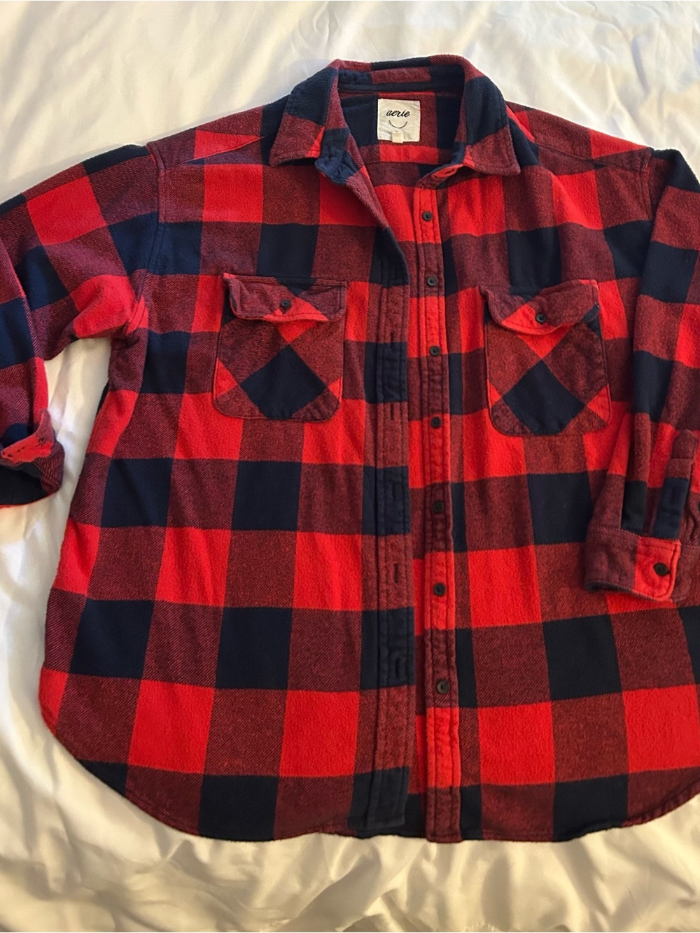 Red and Navy Blue Plaid Button-Up Shirt